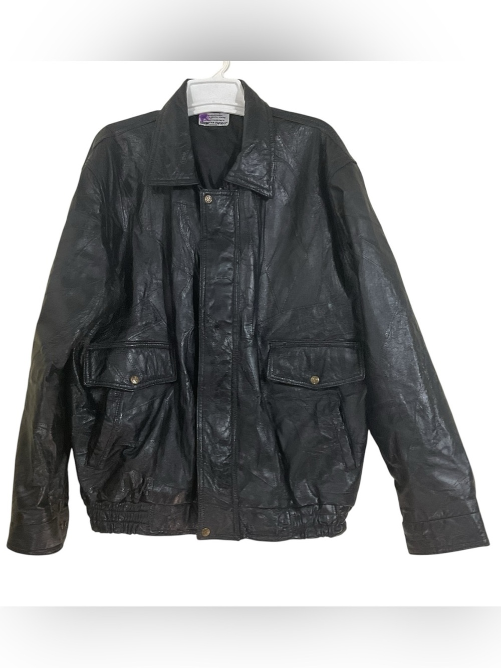 Vintage RoadPro Pigskin Leather Jacket Men’s XL Black Patchwork Bomber Coat